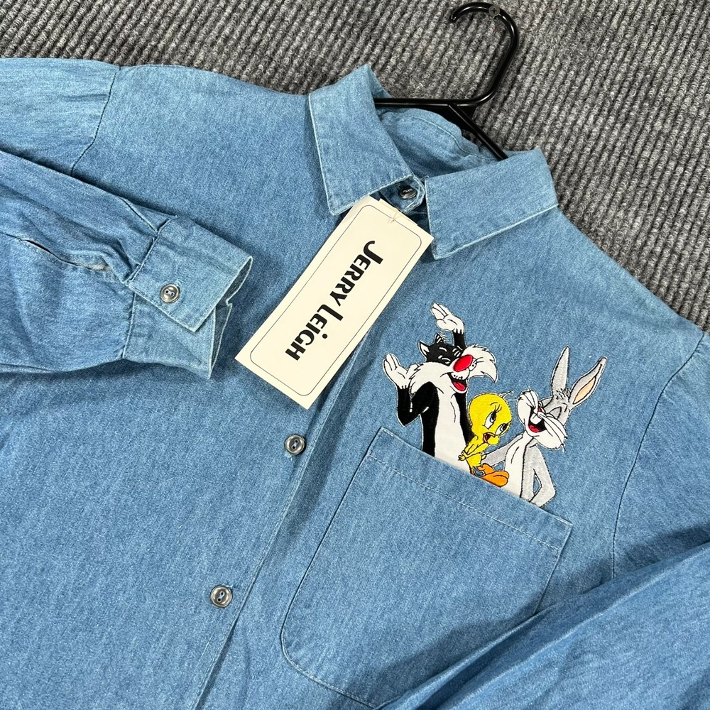 Vintage Jerry Leigh Looney Tunes Shirt Womens Medium Blue Long Sleeve New